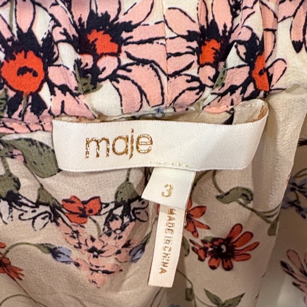 Maje 100% silk Floral Off-Shoulder Dress with Black Belt size 3 ( fits M/L) - Picture 8 of 11